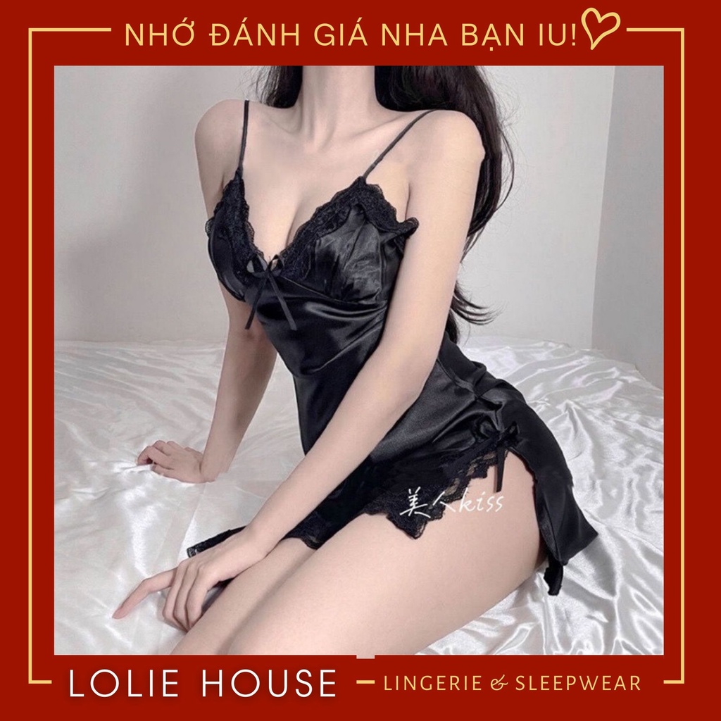 Váy ngủ lụa sexy phối ren cao cấp Đầm ngủ lụa mặc nhà sexy gợi cảm cho nữ LOLIE HOUSE - VN37