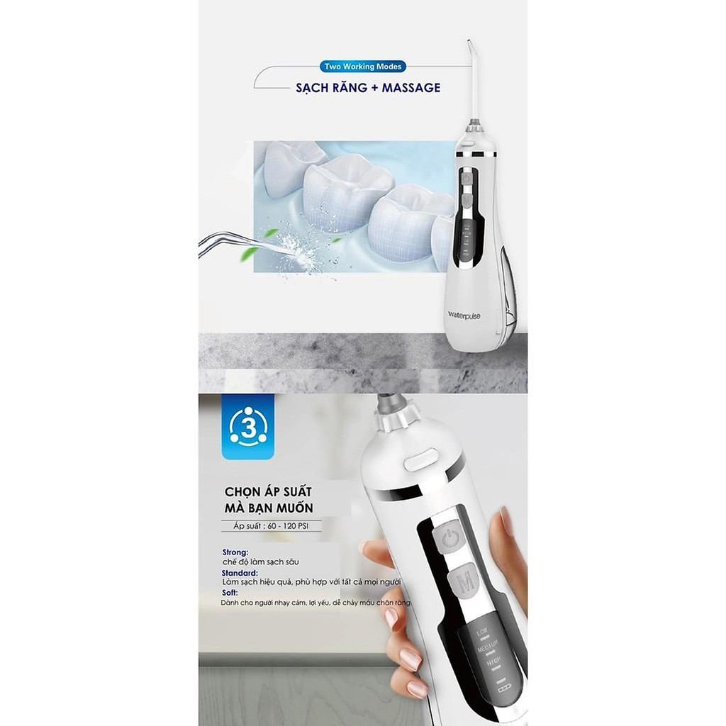 Máy tăm nước di động Waterpulse V500 chính hãng, tặng kèm túi - Home and Garden