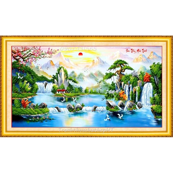 Tranh thêu chữ thập 3D Sơn Thuỷ Hữu Tình LV3045