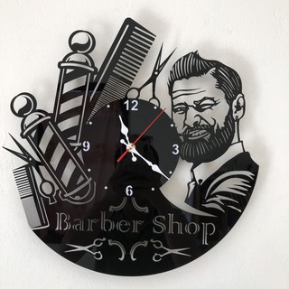 ( Bảo hành 5 năm) Tranh Trang Trí Barber Shop Đồng Hồ Treo Tường Kim Trôi Đẹp