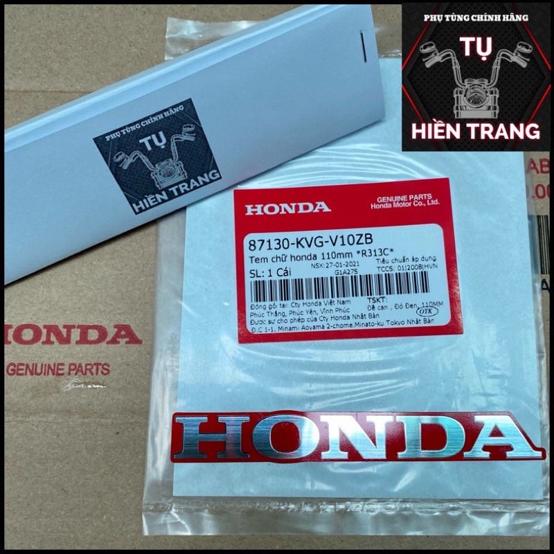 TEM CHỮ HONDA 110mm MÀU INOX NỀN ĐỎ/ĐEN CHÍNH HÃNG HONDA