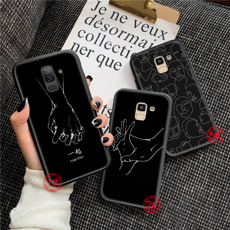 Ốp điện thoại mềm hình vẽ cặp đôi trắng đen 9VTY cho Samsung A3 A5 A6 Plus 2018 A8 A9