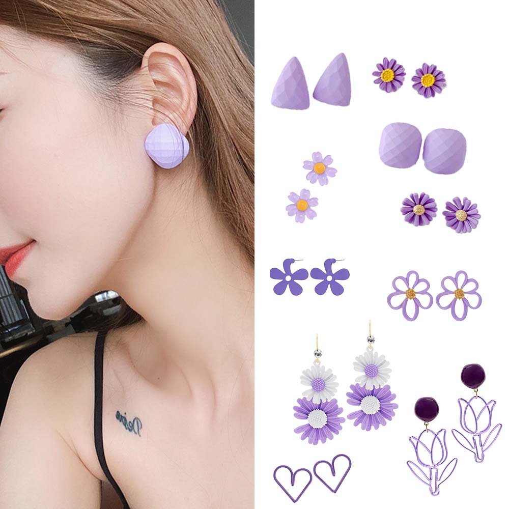 Bông tai dáng dài hình hoa cúc màu tím thời trang thanh lịch cho nữ