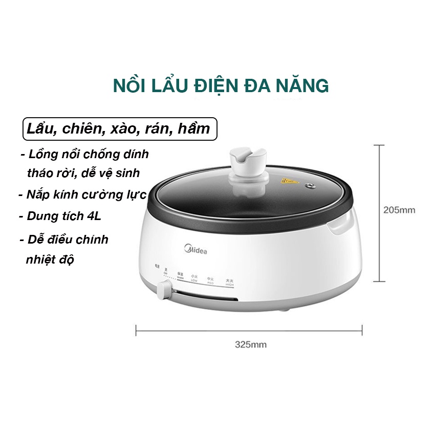 Nồi Lẩu Điện Đa Năng Cao Cấp 4L Media, Chảo Điện Nồi Nấu Đa Năng. BH 3T _ LUTIMART