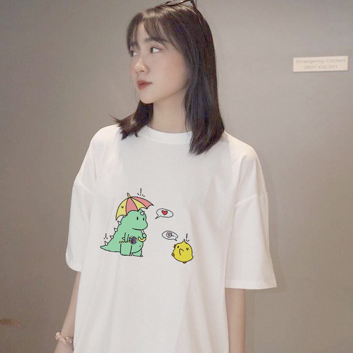Áo phông nam nữ khủng long cầm ô gà con BIGOMALL - Áo thun Unisex Freesize 55kg
