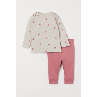 Bộ cotton trắng bé gái họa tiết trái tim HM Auth