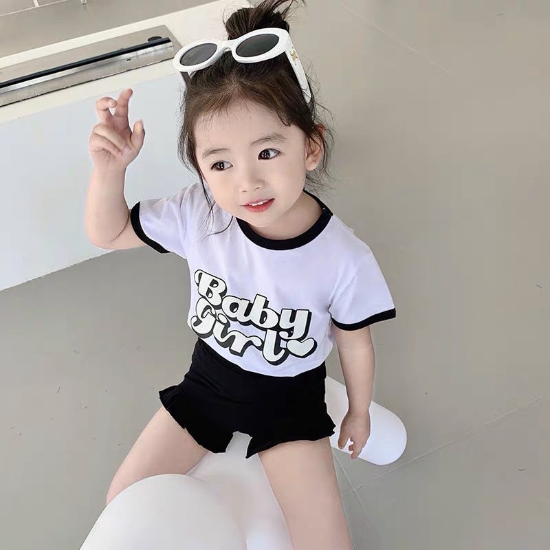Set Áo Thun Tay Ngắn In Chữ + Quần Short Thời Trang Hè Hàn Quốc Mới 2022 Cho Bé Gái
