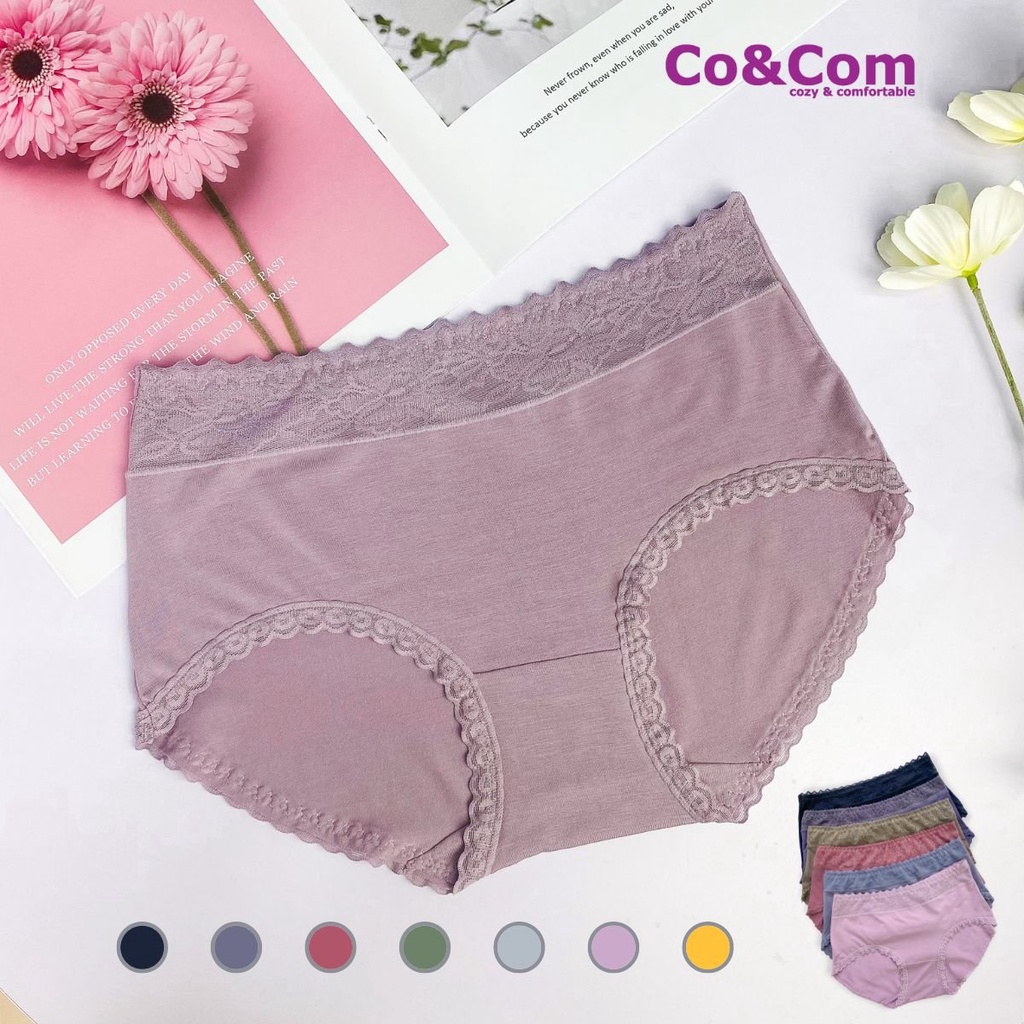 Quần Lót Nữ Modal Cao Cấp CO&amp;COM Cạp Ren Mềm Mại Co Giãn Thoáng Khí Kháng Khuẩn NO9749