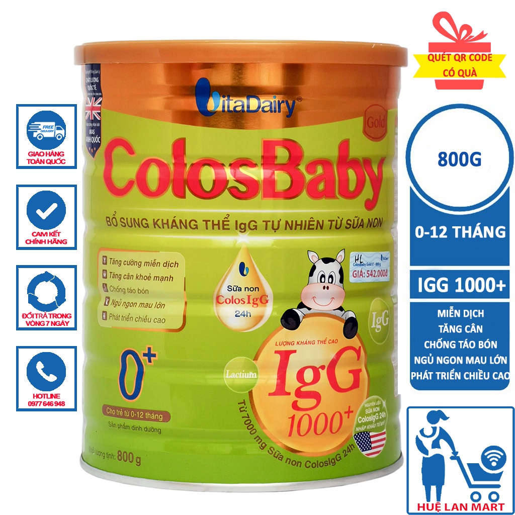 [CHÍNH HÃNG ] Sữa Bột VitaDairy ColosBaby Gold 0+ Hộp 800g (Bổ sung kháng thể IgG 1000+ tự nhiên từ sữa non)