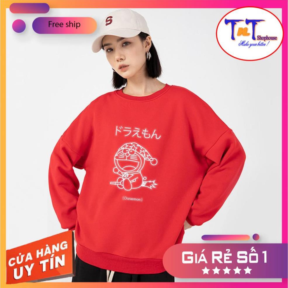 AS84 Áo sweater doremon chổi bay phản quang sáng đẹp, chất vải thun co giản thoải mái, form body chuẩn