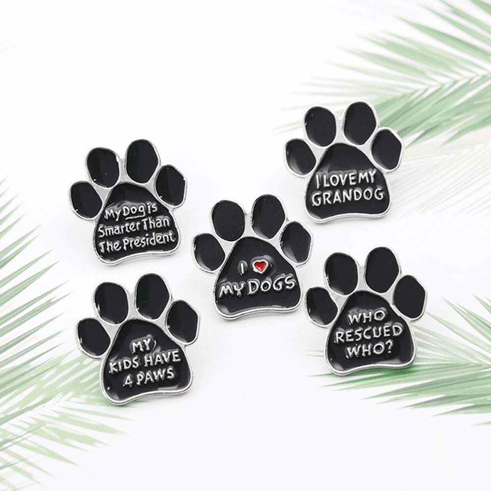 MARTIN1 Cute Dog Paw Pins Children Fashion Jewelry Enamel Brooches Letter Cartoon Gifts Black Alloy Unisex Badges/Multicolor