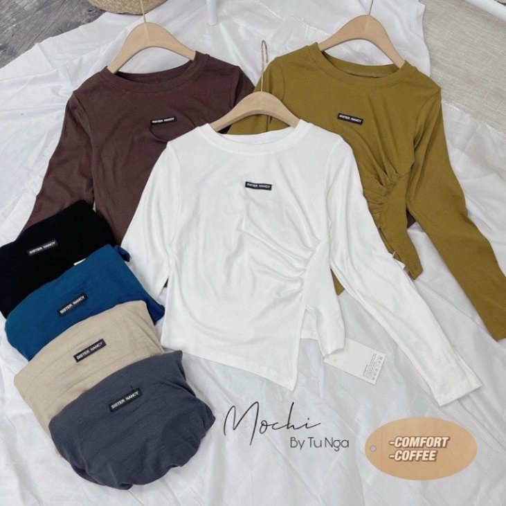 Áo thun nữ dài tay trơn ôm body tôn dáng xếp ly nhún sườn sang chảnh chất bozip loại 1 dày dặn co dãn 7 màu MÃ A45 ONE U
