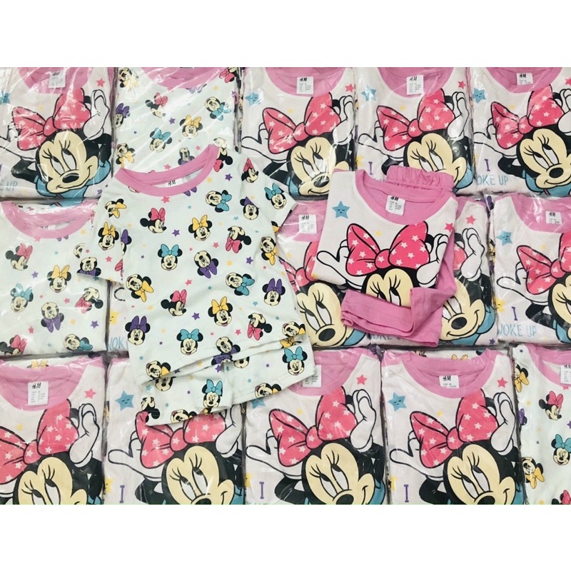 Set 2 bộ cộc tay Minnie hồng trắng cho bé gái size từ 10-22 cân