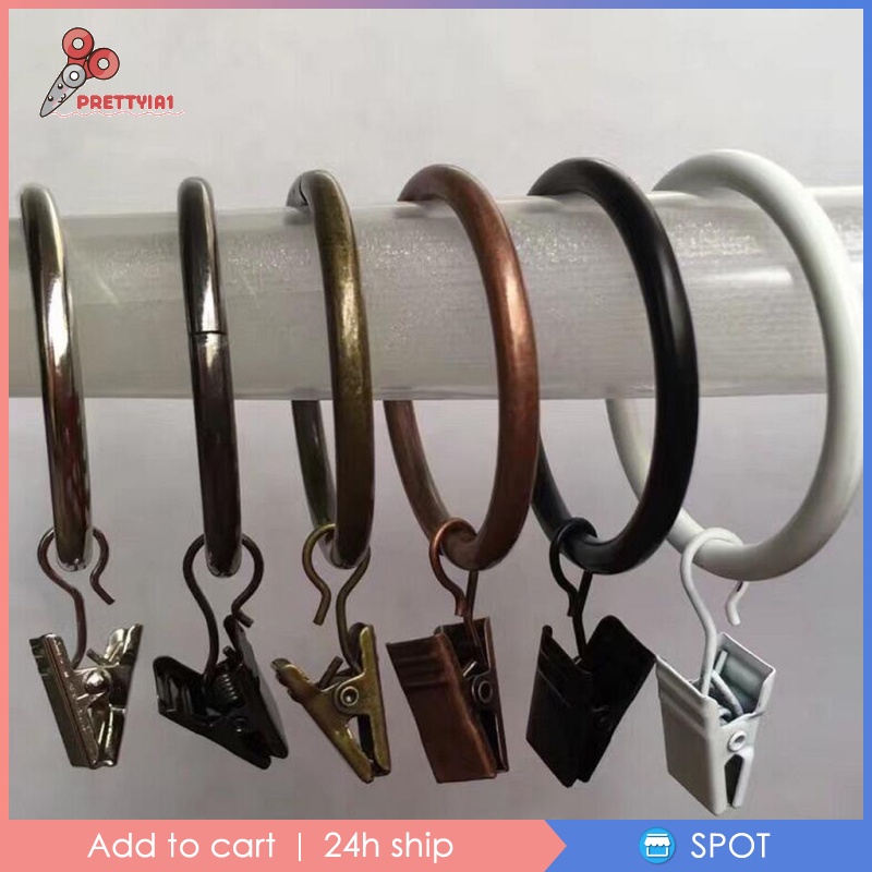 [Prettyia1] Set 12 Vòng Kẹp Rèm Cửa Kim Loại Cổ Điển 25mm / 32mm Kèm Khoen