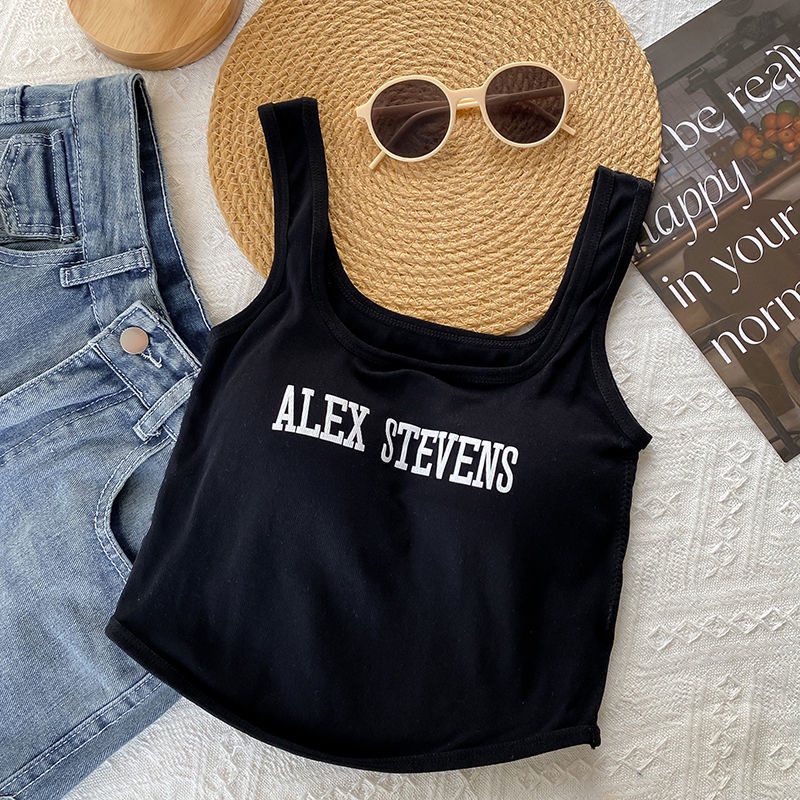 Áo Hai Dây Mỏng Dáng Ngắn In Chữ Thời Trang Trẻ Trung