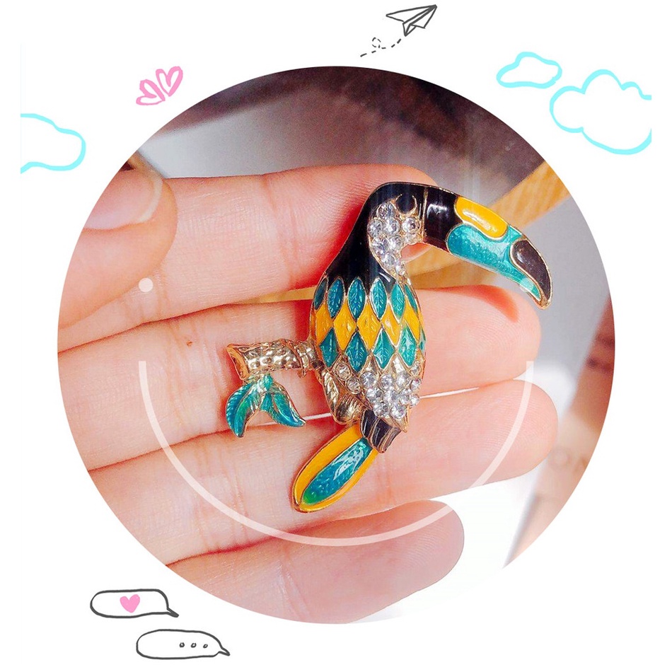 Ghim Cài Áo Hình Chim Vẹt Đính Đá Thời Trang