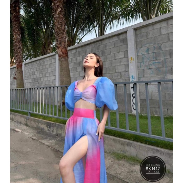 SET ÁO TAY PHỒNG PHỐI VÁY LOANG MÀU BIGSIZE ĐI BIỂN