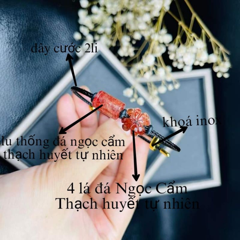 Vòng tay nam nữ dây cước khoá rút mic lu thống và cỏ 4 lá may mắn chiêu tài lộc số 1