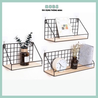 Kệ Gỗ Treo Tường Trang Trí Kệ Lưới Có Rào Chắn Để Đồ Tiện Dụng Vintage