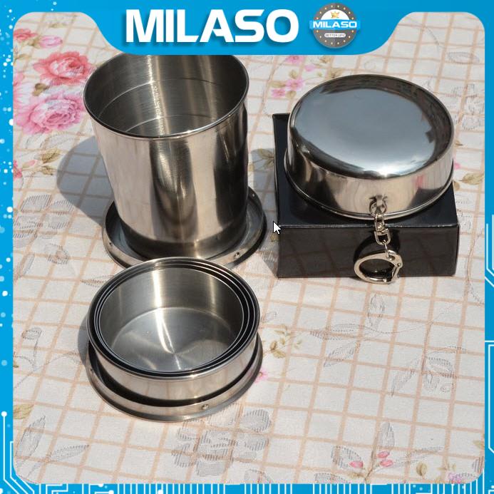 Cốc Uống Nước Gấp Gọn MILASO Ly Inox Có Nắp Đa Năng Đi Du Lịch, Dã Ngoại HG-001179