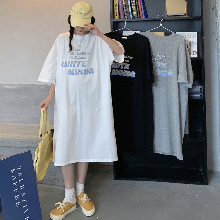Đầm Thun Ngắn Tay Dáng Rộng In Chữ Đơn Giản Thời Trang Mùa Hè Cho Nữ