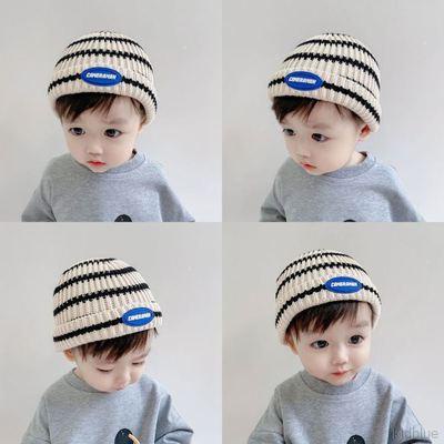 Mũ len dệt kim co giãn họa tiết kẻ sọc phong cách mùa đông cá tính dành cho bé 2-8 tuổi