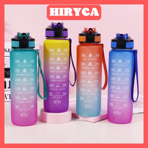 Bình nước 1 lít cute thể thao tập gym đi học dễ thương có ống hút chia vạch 1000ml