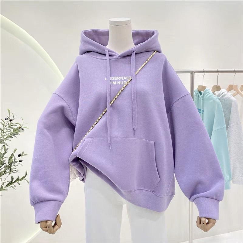 áo hoodie vải nỉ Lót Bông Dày Dặn Thêu Und Unisex Form Rộng