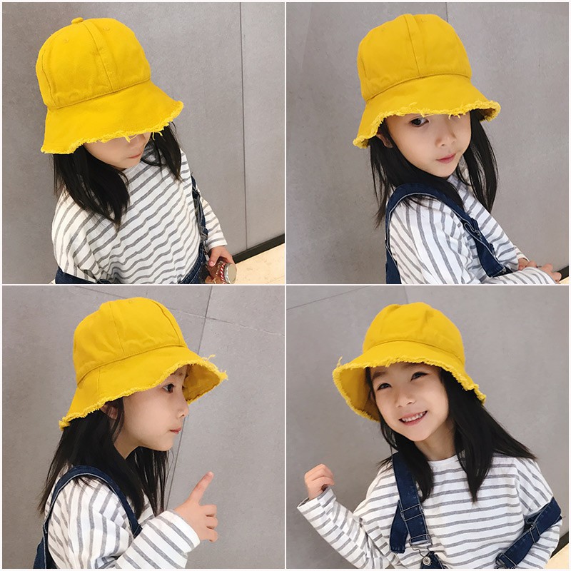 Mũ cotton denim đi nắng vành rộng cho bé