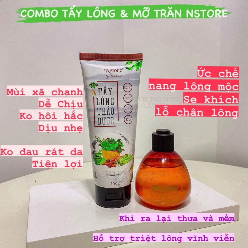 Combo Triệt Lông Vĩnh Viễn Kem Tẩy Lông và Mỡ Trăn Chính Hãng Nstore Loại Bỏ Lông Sạch Sẽ An Toàn Cho Nách Râu Bikini