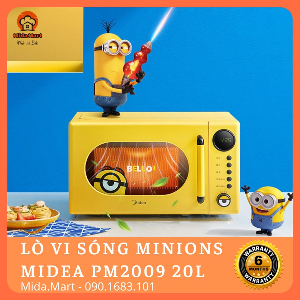 🔥 LÒ VI SÓNG MINIONS MÀU VÀNG 20L CHÍNH HÃNG MIDEA PM2009 BẢO HÀNH 6 THÁNG 🔥