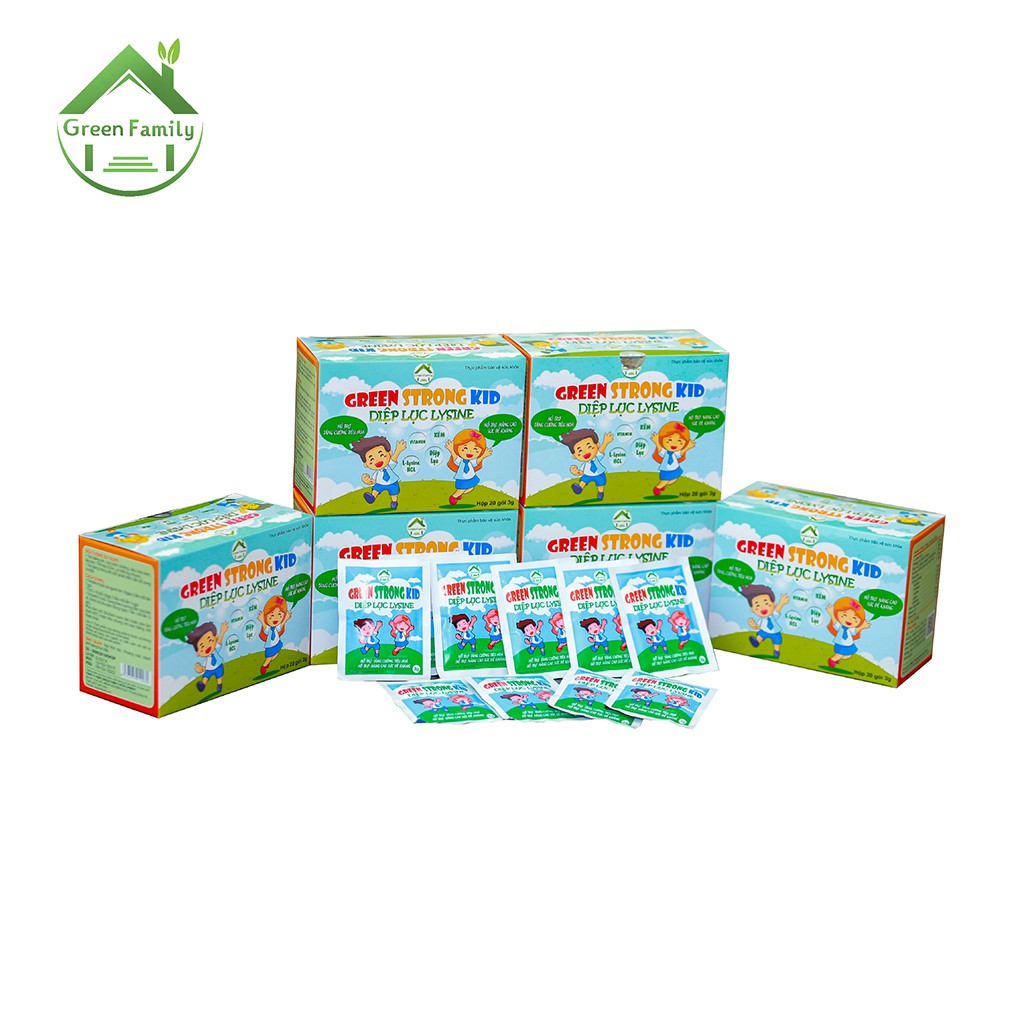 Diệp Lục Lysine Kid HBC GREEN FAMILY Giúp Trẻ Hay Ăn Chóng Lớn Cải Thiện Hệ Tiêu Hóa Hộp 30 Gói 60g