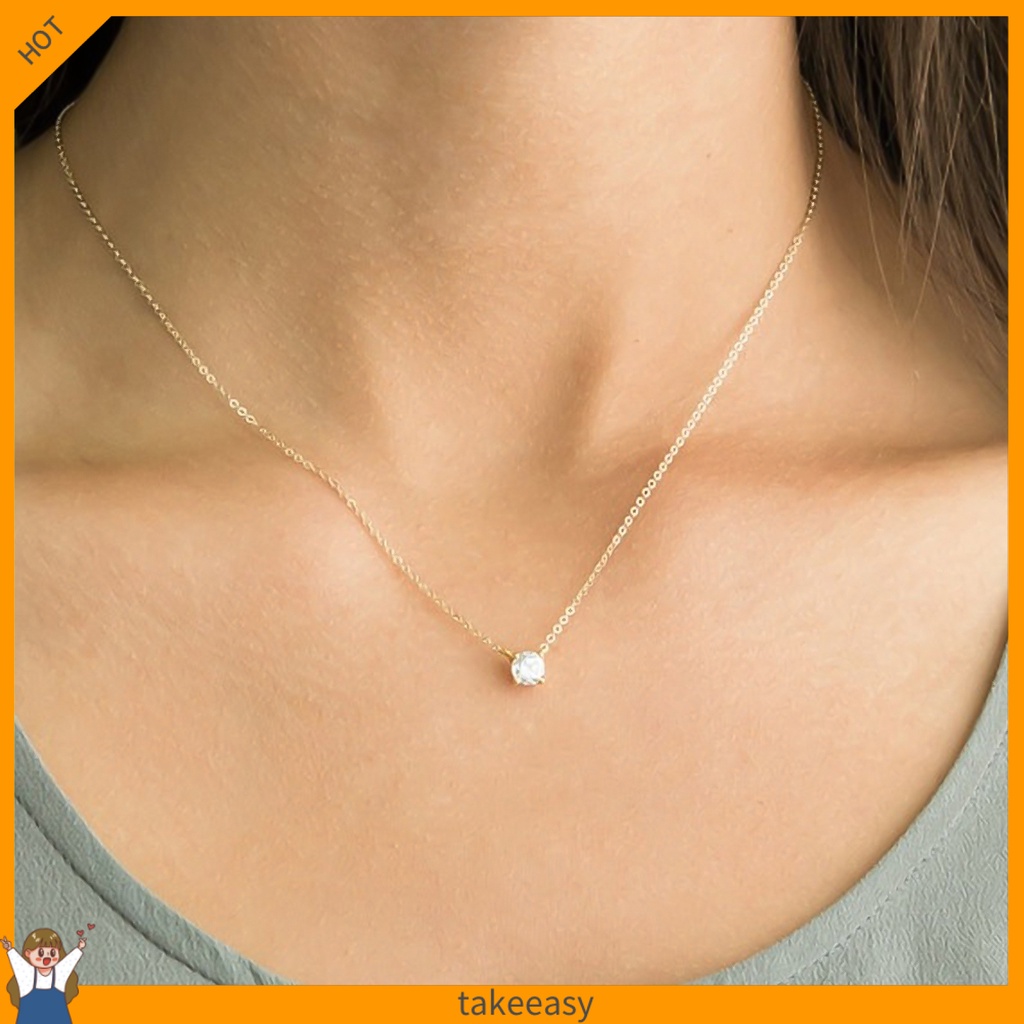 |Ta-ea| Vòng cổ Mỏng Đính Đá Zircon Đơn Giản Thời Trang Cho Nữ