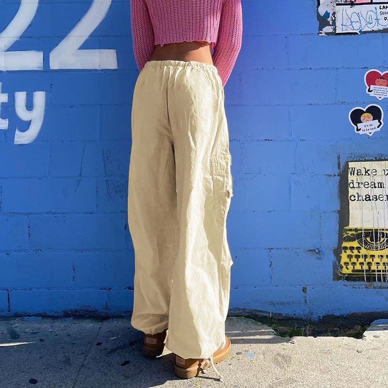 Quần Ống Rộng Lưng Thấp Kiểu Cách Độc Đáo Có Túi 2022 Cho Nữ