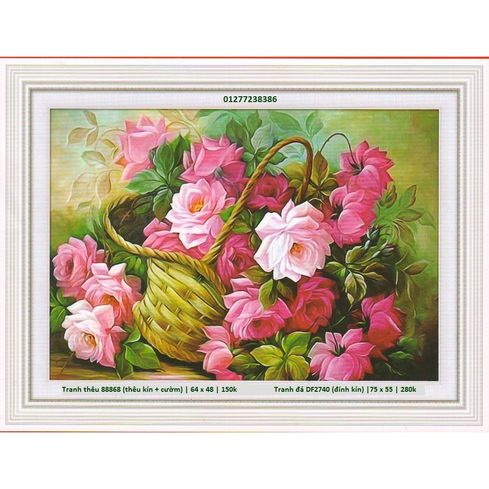 Tranh thêu chữ thập giỏ hoa hồng 88868 (64 x 48 cm)