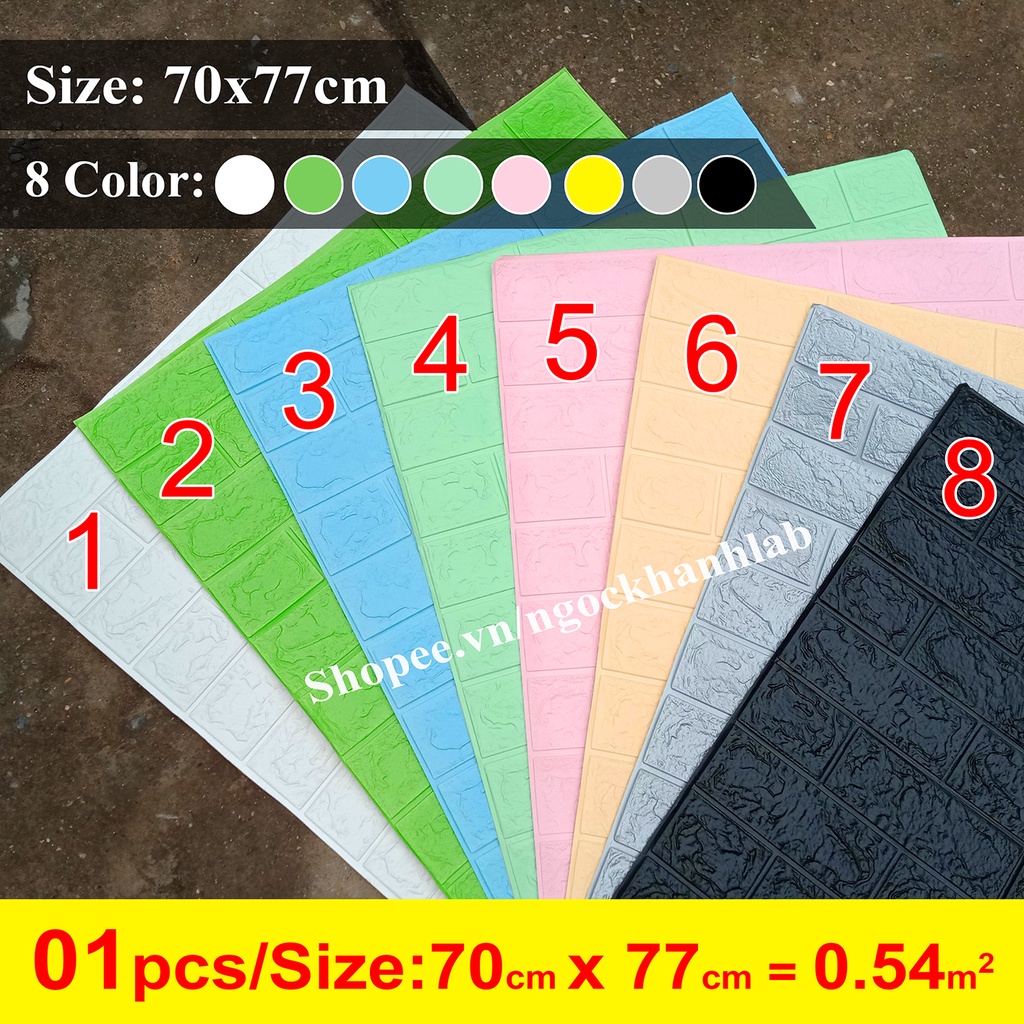 Tấm xốp dán tường giả gạch 3D Tự dính - Kích thước: 70x77cm