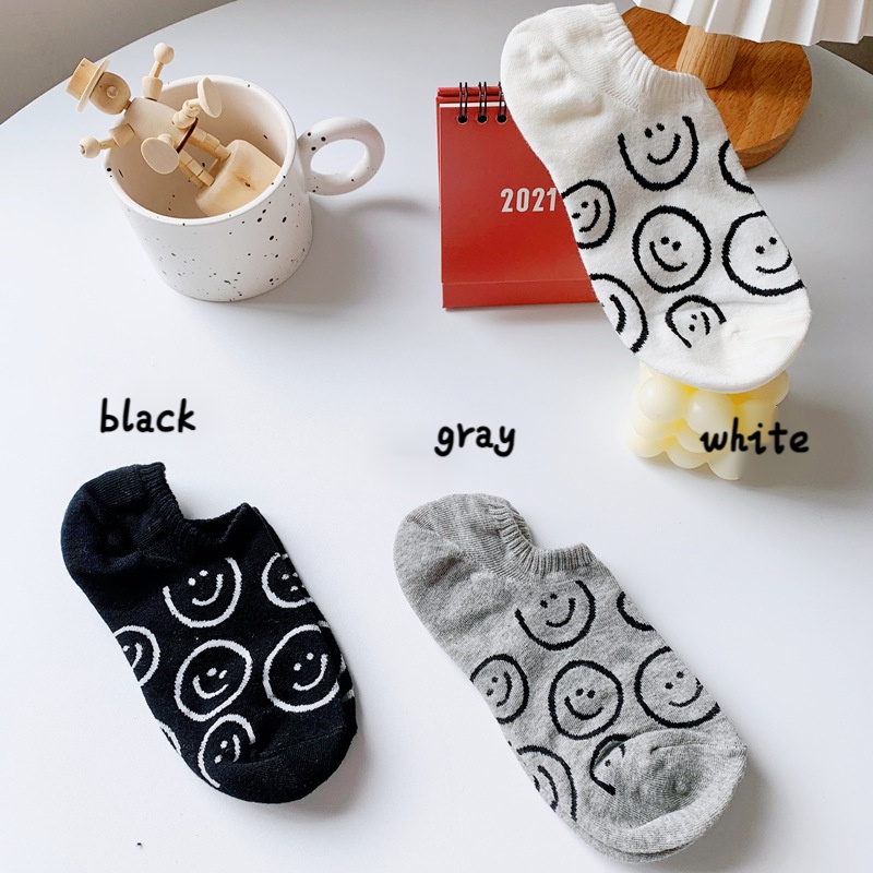 Vớ Cotton Cổ Thấp Chống Trượt Họa Tiết Mặt Cười Dễ Thương Thời Trang Mùa Hè Cho Nữ