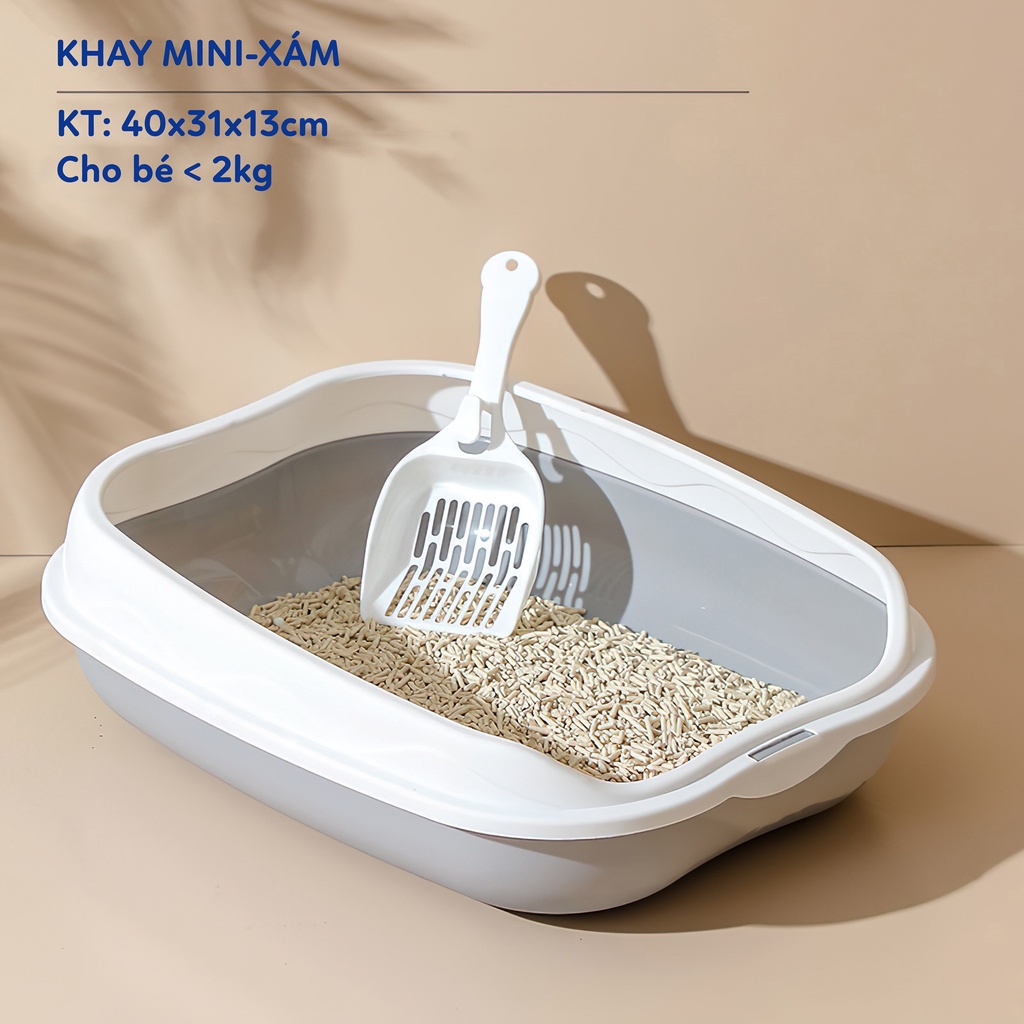 Chậu vệ sinh cho mèo khay thành cao cỡ size M to vừa phù hợp bé đến 4kg