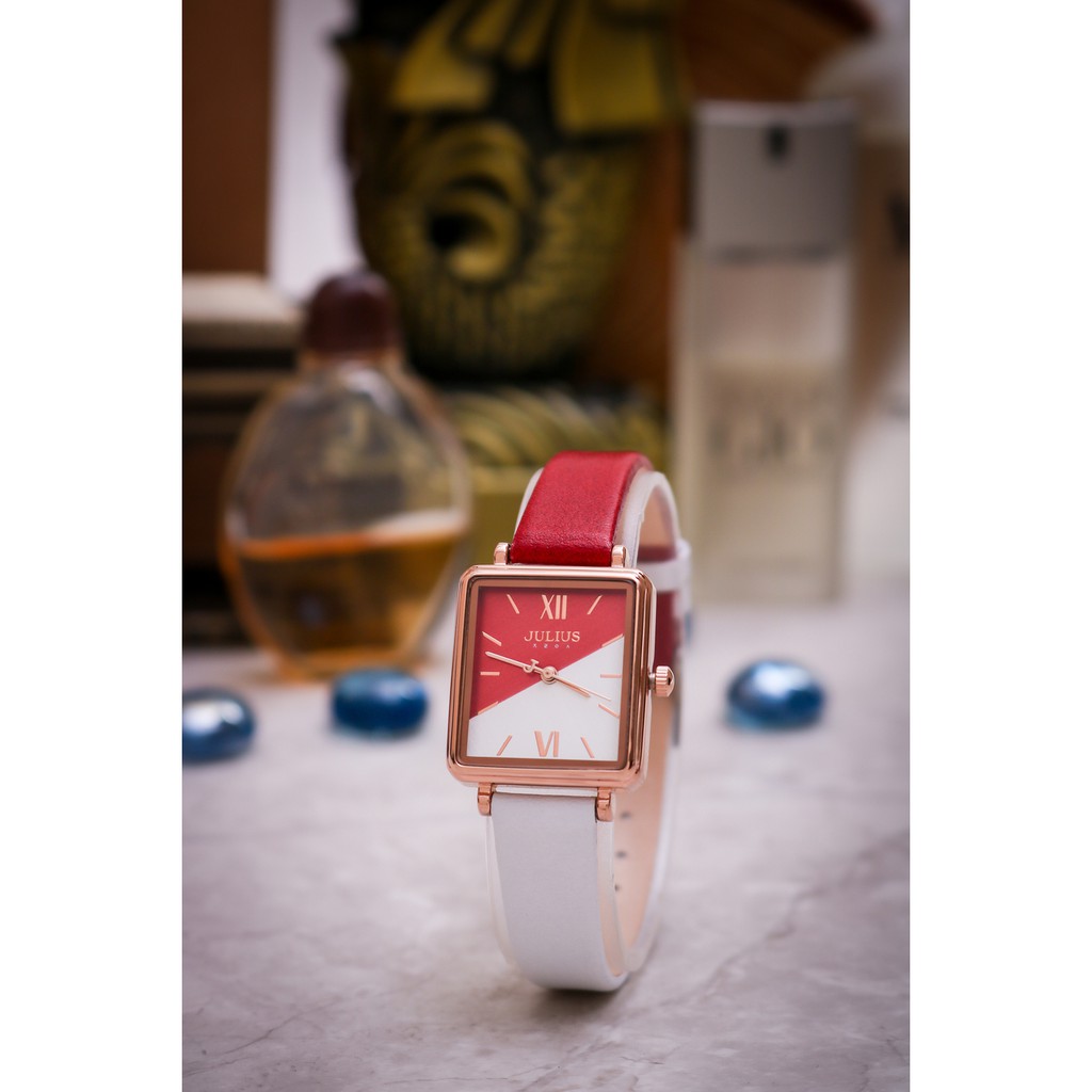 Combo đồng hồ nữ Julius Hàn Quốc JA-1317 dây da phối màu tặng kèm nhẫn esme