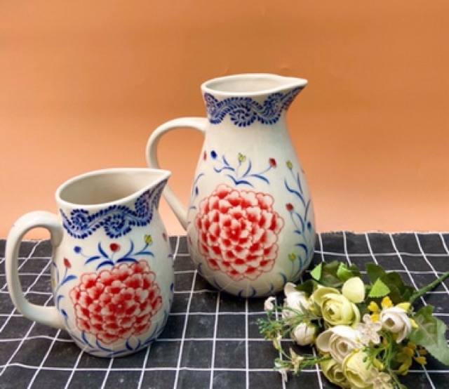 Bình sữa cắm hoa họa tiết hoa phù dung xanh ngoạc vẽ tay H24 ,35
