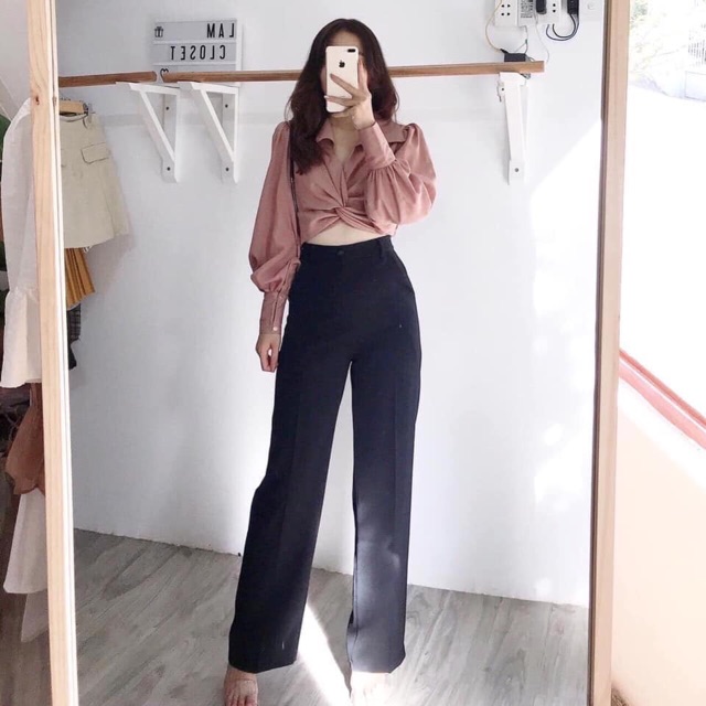 Quần ống sớ cullotes khoá hông