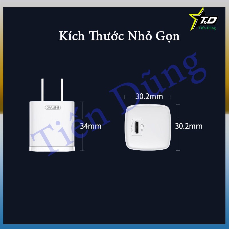 Củ sạc nhanh 20w Remax RP U75 cổng cắm type C chân dẹp nhỏ dọn chính hãng