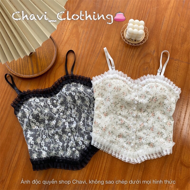 Áo ren hoa nhí có đệm ngực phong cách ngọt ngào Shop Chavi
