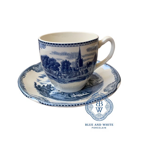 Set tách trà sứ men lam - Blue Castle Cup and Plate Set