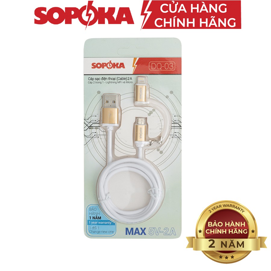 Cáp sạc đa năng SOPOKA DQ03 tích hợp chân Lighting, Micro USB chính hãng dây 1M