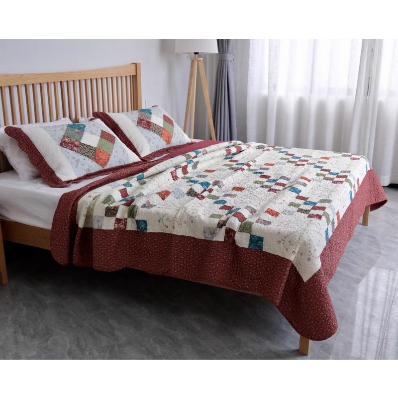 Xuất khẩu Mỹ bộ chăn gối quilt 3pcs ghép vải thủ công ( Hàng oder )