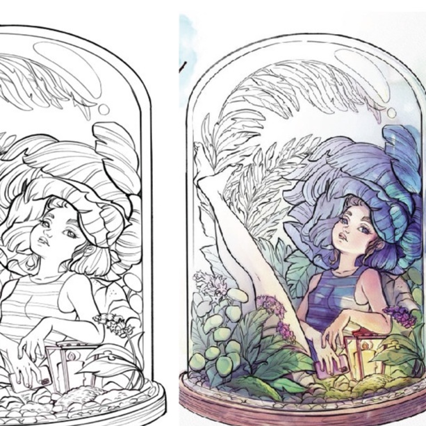 Line art tranh tô màu nước combo 8 tranh, giấy dầy đẹp
