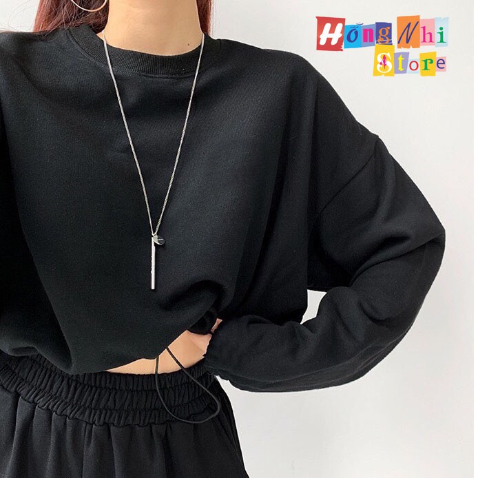 Áo Croptop Rút Dây Trơn Tay Dài Dáng Rộng Ulzzang - MM