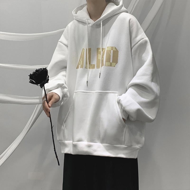 Áo hoodie cotton dáng rộng phong cách mùa thu đông Hồng Kông 2021 cá tính cho nam