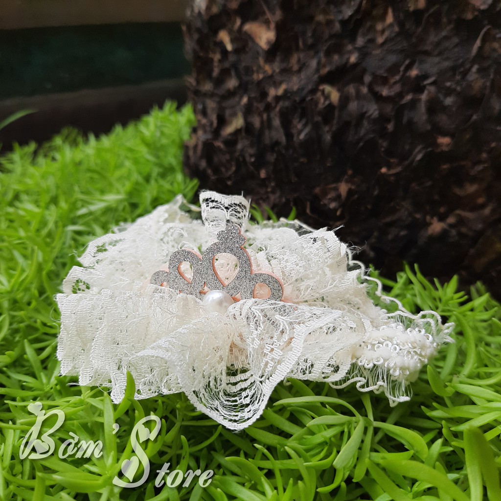 Băng đô handmade Hoa ren gắn vương miện cho bé